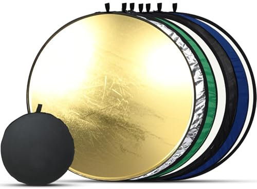 7-in-1 Reflektor Fotografie-Set - 43-Zoll/110 cm Faltbarer Licht-Reflektor mit Tragetasche - Gold, Silber, Schwarz, Weiß, Blau, Grün, Translucent - Rund-Reflektor für Fotografie