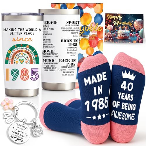 Joybble 40th Birthday Gifts for Women, 40th Birthday Gifts for Her, Personalised Gifts Insulated Tumbler & Funny Socks, Mother's Day Ideas Gift for Mum, Wife, Bestie, Sisters, with Greeting Card