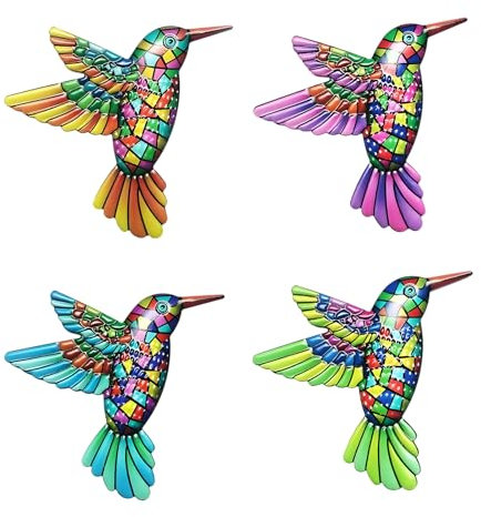Outdoor Wall Art Bird Decorations – 4 Pack Acrylic Garden Ornaments for Fence, Patio or Home – 8x6cm Bird Wall Sculptures for Indoor and Outdoor Decor