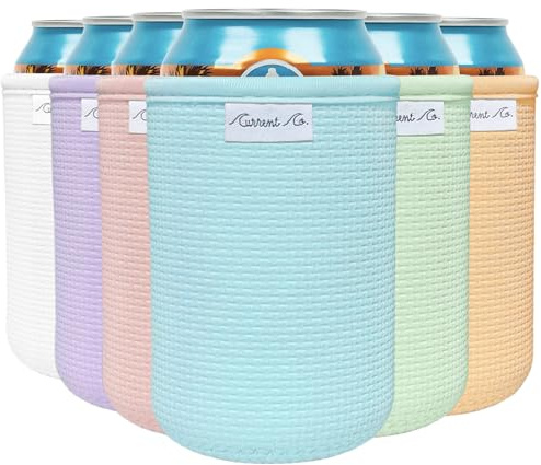 Current Co. Beer Can Cooler Sleeves (6 Pack) Soft Insulated Neoprene Beer Coolies for Cans & Bottles - HTV Vinyl Compatible Drink Coolies - Bulk Blank Can Cozy Set – Standard 12 Oz Drink Koolies