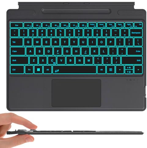 Surface Pro Teclado para Microsoft Surface Pro 8/9/X/11 de 13 pulgadas, cubierta inalámbrica con retroiluminación de 7 colores, teclado magnético portátil ultrafino Bluetooth con trackpad, batería