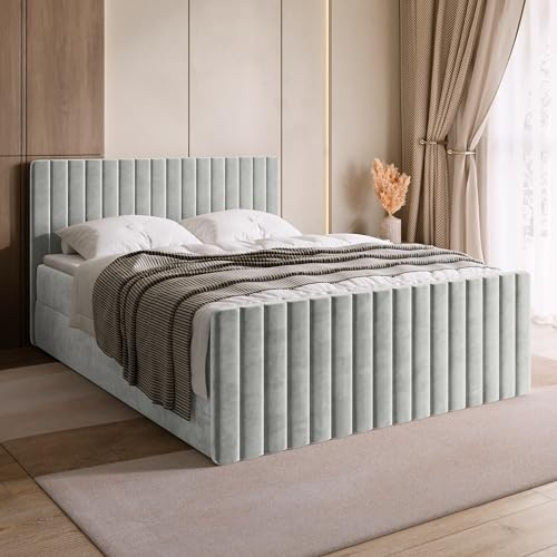 BROMARKT Boxspringbett 180x200 mit Bettkasten Topper Härte H3 Beige | Doppelbett mit Bonellmatratze gepolsterte Kopfstütze Fußteil Polsterbett Bett Bed Jugendbett Einzelbett hinterteil DREAM DUO