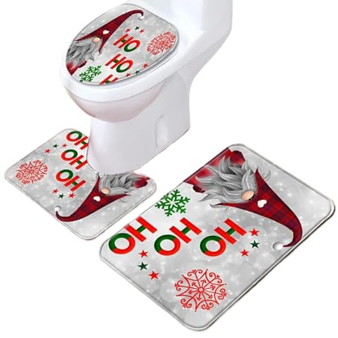 Qkbuza Weihnachts Badezimmer Teppiche | Weihnachts Badezimmer Deko Toilettendeckel Abdeckung | rutschfeste Bodenmatten Für Haus Wohnung Hotel Hostel Ferienhaus Winterurlaub