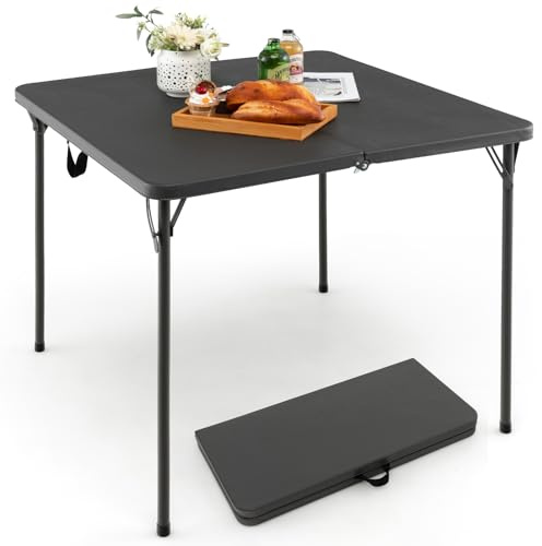KOMFOTTEU Klapptisch tragbar mit Tragegriff platzsparend HDPE&Stahl 100kg | Gartentisch für Grill, Garten, Outdoor, in Grau