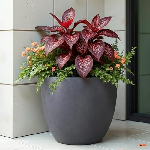 IDEALIST Plant Pots 30cm Plant Pot, Slate Reinforced Stone Planter, 19L | 1 Pack, W30 H27 cm, Inner Top D26 cm, Dark Grey, Frostproof, Drainage Holes, Lightweight, Medium Size, Egg Pot, Flower Pot