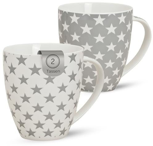 matches21 HOME & HOBBY XXL Kaffeetassen 2er Set aus Porzellan 600ml - Teetassen für 2 Personen mit winterlichen Sternen