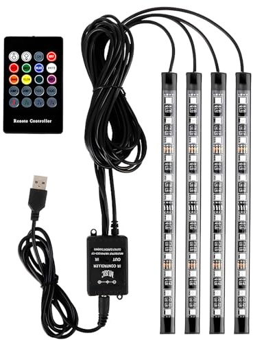 Innenbeleuchtung Auto - 4x12 LED Auto Fußraumbeleuchtung mit USB-Port und Fernbedienung, Ambientebeleuchtung Autos RGB, Ambiente Beleuchtung, Atmosphärenlicht Lichtleiste für Innenraum für Autos Deko
