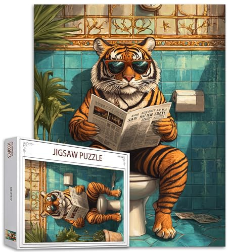 1000 Piece Jigsaw Puzzle Cute Cat on Toilet with Sunflowers Farmhouse Decor 27x20 Inches Challenging Art for Adults Teens Family Activity Games Colorful DIY Craft Puzzle for Home Decor Gifts