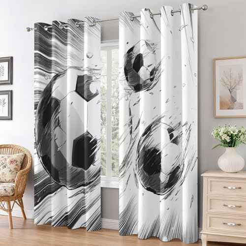 Generisch Vorhänge Manga Fußball, Kinder Jungen Sport Vorhang Blickdicht mit Ösen, Gardinen Wohnzimmer Schlafzimmer Deko, Verdunklungsvorhänge 2er Set, 245 x 140 cm (H x B) K14