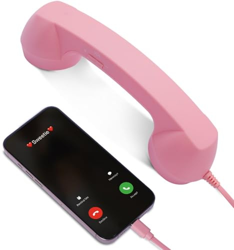 2026 Retro-Telefonhörer für Handys, kompatibel mit iPhone-Adapter, Vintage-Festnetz-Stil für mobile Videokonferenzen, Arbeitsgespräche und Heim-/Bürokommunikation (Rosa)