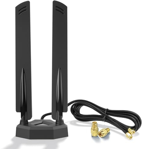Eightwood WiFi 6E Antenne 2.4GHz 5GHz 6GHz WLAN Antenne RP-SMA Tri-Band Antenna + SMA Adapter Magnetfuß mit 2M Verlängerungskabel für PC Bluetooth Mainboard WLAN Karten PCI Karte WiFi Router