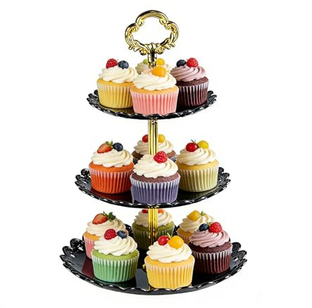 Taiyyi 3 Tier Cupcake Stand, Afternoon Tea Cake Stand (Black)