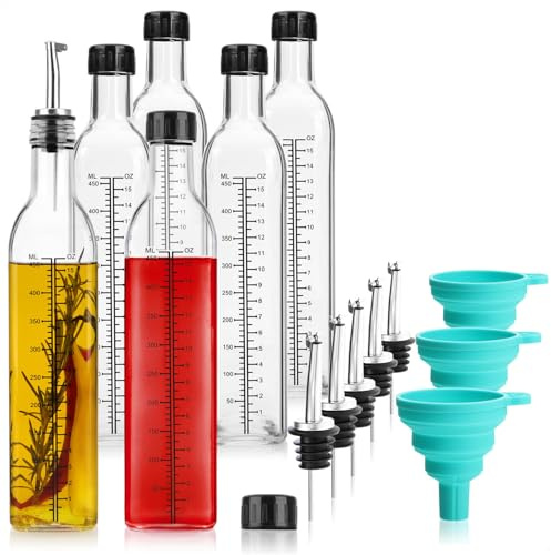 com-four® 21 pièces set de avec bouteilles en verre 500 ml graduées | verseurs - entonnoir et accessoires - distributeur pratique pour huile - vinaigre et liqueur