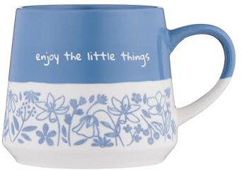 Price & Kensington ‘Enjoy the Little Things’ Mug, 450ml Stoneware Mug, Light Blue Floral Design with Inspirational Slogan, Oversized Tea & Coffee Mug, Microwave & Dishwasher Safe