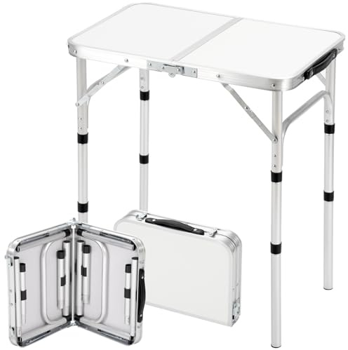 Velway Campingtisch Klappbar Höhenverstellbar 60x40cm | Leichter Alu Klapptisch Klein, Stabiler Gartentisch Wetterfest, Faltbarer Beistelltisch Outdoor für Camping, Balkon Picknick