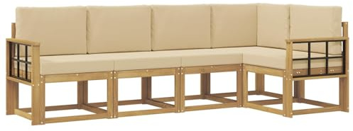 vidaXL Outdoor-Sofagarnitur mit Kissen 5 pcs Weiß und Beige, Garten, modernes Outdoor-Sofa, wetterfestes Lounge-Möbel, perfekte Terrasse für gemütliches Sitzen