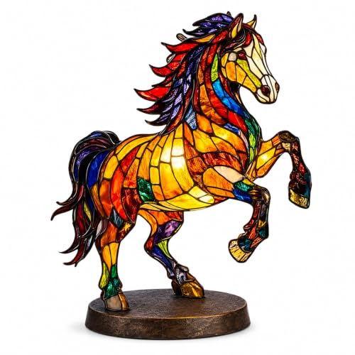Drawelry 3D Tier Harz Figur Statue Nachtlicht mit Bunte LED Tierlampe Dekoration, Wolf Löwe Eule Skulptur Tischlampe für Wohnzimmer Schlafzimmer Kinderzimmer Deko Weihnachten Geschenk (Pferd)