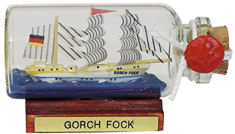 Sea-Club Flaschenschiff - Gorch Fock Buddelschiff Glas/Holz/Messing B=7cm