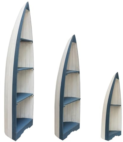 Oriental Galerie Bootsregal Kanuregal Regal Boot Badregal Handtuchschrank Standregal Holz Albesiaholz Weiß Blau 145 cm Nr. 8