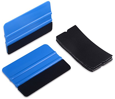 Winjun 2 Pack Blue Professional Felt Edge Squeegee Plastic scraper with 5 PCS Fabric Felts for Car Tint Film Vinyl Wraps Tool Wallpaper Tool