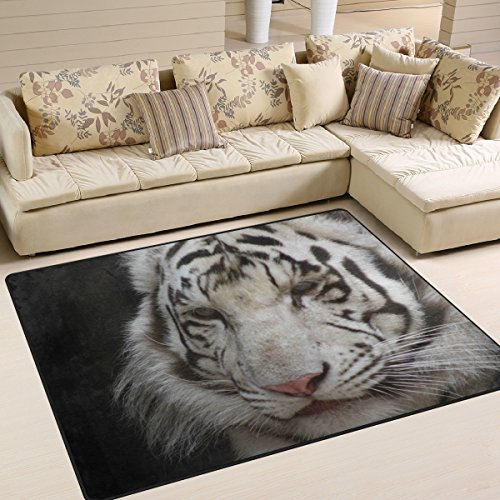 yibaihe Große Fläche Teppiche weiß Tiger Gedruckt, leicht rutschfeste antistatisch wasserabweisend Boden Teppich für Wohnzimmer Schlafzimmer Home Deck Terrasse,203 x 147 cm