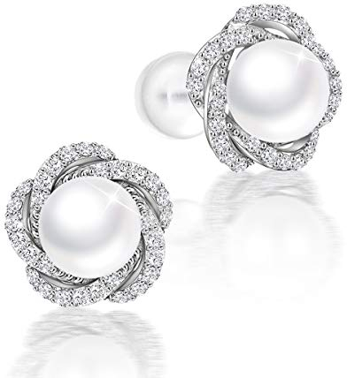 PEARLOVE Freshwater Pearl Earrings for Women Hypoallergenic 925 Sterling Silver Pearl Stud Earrings Jewellery Gift for Mum with Box