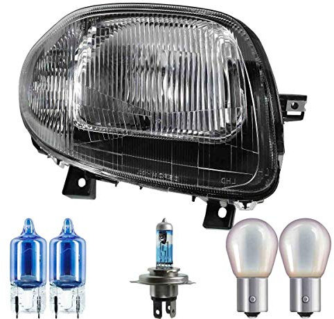 EISENFELS Bundle Set 70805313 Scheinwerfer rechts + Leuchtmittel W5W Cool Blue Intense + H4 NIGHT BREAKER + PY21W Diadem Chrome kompatibel mit Clio II BB_ CB_