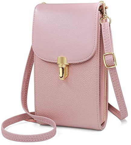 REETEE Women Crossbody Phone Bag Genuine Leather Phone Bags for Womens, Lightweight Small Cellphone Shoulder Bag Purse Wallet with Adjustable Shoulder Strap and 7 Card Slots(pink)