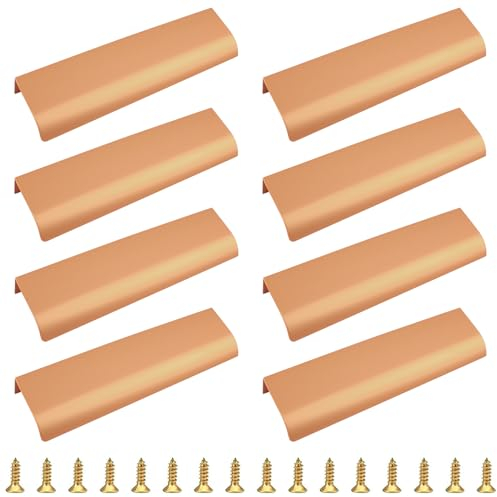 MOROBOR 8 Stück Moderne Griffe, Fingerrand, Möbel, Schubladen, versteckte Schrankgriffe, Küche, Schublade, Knöpfe, 120 mm / Roségold