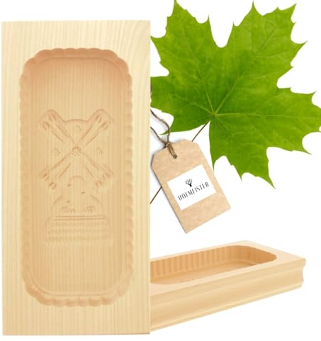 2X HOFMEISTER® Butterform, für 500 g Butter, 25 cm, Windmühle, handgeschnitzt in Deutschland, Butter-Form zum Dekorieren, eckige Sturz-Form, Butter-Model aus heimischem Ahorn-Holz