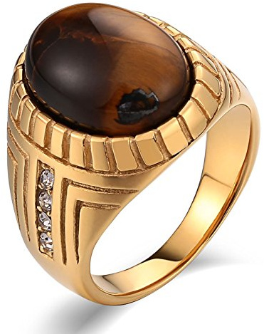 AMDXD Solitär Ring, Oval Freundschaft Ringe, mit Braun Opal Smaragd, Poliert, als Bedeutsame Geschenke, Gold