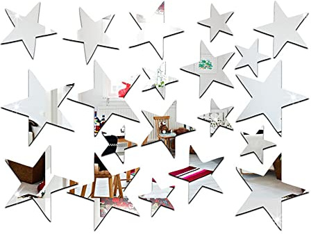 YJFY 20 Stück 3D Acryl Sterne Abziehbilder Spiegel Wandaufkleber | Acryl Spiegel Wandtatto Spiegel Effekt Aufkleber Sofa Hintergrund Wanddeko TV für Schlafzimmer Wohnzimmer Dicke 1mm