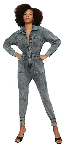 Trendyol, blauer Front-Tasche detaillierter Denim-Overall, Blau, 40