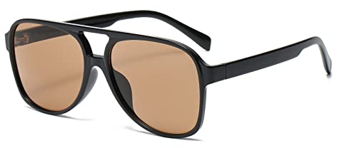 Retro Nachtsicht Rechteckige Sonnenbrille für Damen Herren Quadratische Doppelsteg UV400 Schutzbrille zum Autofahren (Schwarzer Tee)