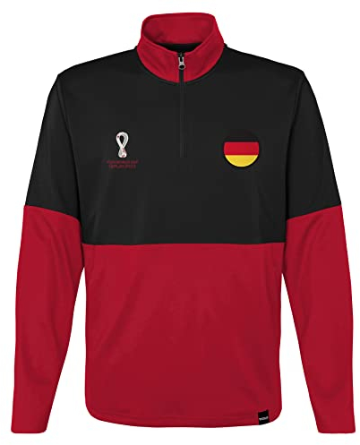 FIFA Pull Coupe du Monde 2022-Allemagne Fermeture éclair 1/4, Noir/Rouge, L Homme