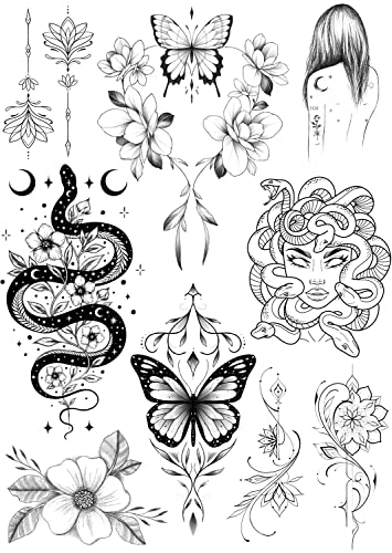 Medusa Tatouage serpent tatouages papillons Tatouage temporaire Faux tatouages temporaires P94