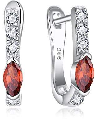 Starnny Creolen Silber 925 Huggie Damen Creolen Set 3A Zirkonia Januar Geburtsstein Granat Kreolen Weißgold Ohrringe für Frauen