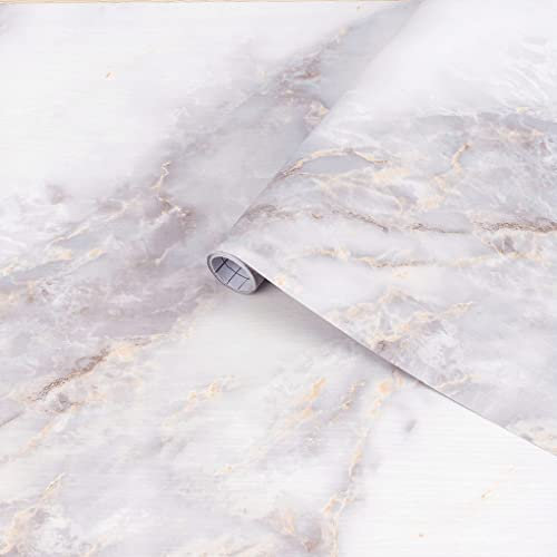 Arthome vinilo adhesivo muebles Blanco Dorado Mármol, 44cmx6m Papel Pintado Autoadhesivo, Adhesivo Contacto Papel decorativo para Escritorio,Cocina,Encimera,Armario,Estantería,Pegatina Impermeable
