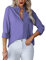 Homlan - Camicia da Donna con Scollo a V, a Maniche Lunghe, Elegante e Casual, con Bottoni, in Tinta Unita e con Tasca sul Petto, Viola., M