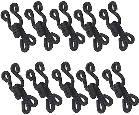 Haken- und Ösenverschlüsse mit schwarzem Stoffbezug, BH-Verschlüsse, zum Aufnähen auf Fell/Mantel, 25 mm, 10 Sets