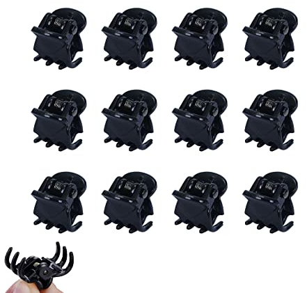 Olakin Clip per Capelli Plastica [12 Pezzi], Antiscivolo Mini Capelli Clip Artiglio, Piccole Mollette Adatto per Ragazze e Donna (Nero, 1.7 x 1cm)