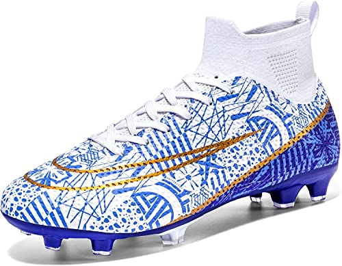 WOWEI Crampons de Foot Homme Professionnel Chaussures de Football Homme Garçon High Top Spike Crampons Antidérapant Athlétisme Entrainement Chaussures de Sport Adolescents (27 RT, 39EU), 39 EU