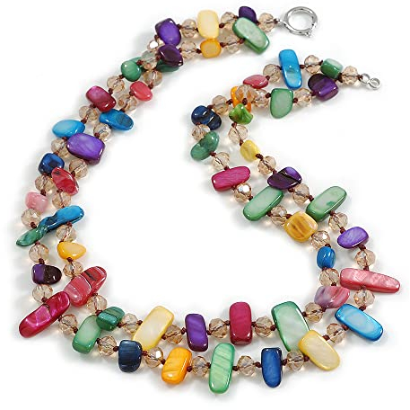 Avalaya Multi Layered Multicoloured Shell Nugget and Citrine Glass Crystal Bead Necklace - 48cm Long