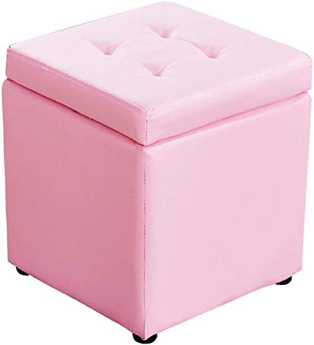 Repose-Pieds Cube Faux Cuir Pouf De Rangement Pouf Banquette, Coffre À Jouets avec Charnière Boîte De Rangement Supérieure (Rose 30x30x35cm(12x12x14inch))