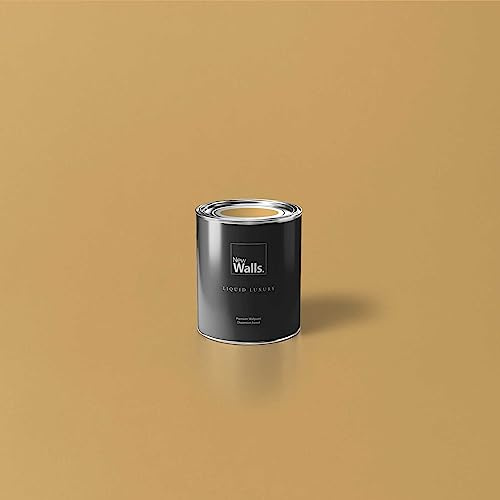 New Walls Premium Wandfarbe Gelb, Bernsteingelb Liquid Luxury Dispersionsfarbe für Innenräume – 1 L