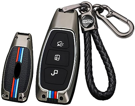 ontto Metall Schlüsselhülle Autoschlüssel Hülle Schutzhülle Cover Passt für Ford Kuga Focus Mk3 Mk4 Mondeo Fiesta Titanium Ecosport Transit MK8 Schlüsselbox Schlüsselanhänger 3 Taste-A Schwarz