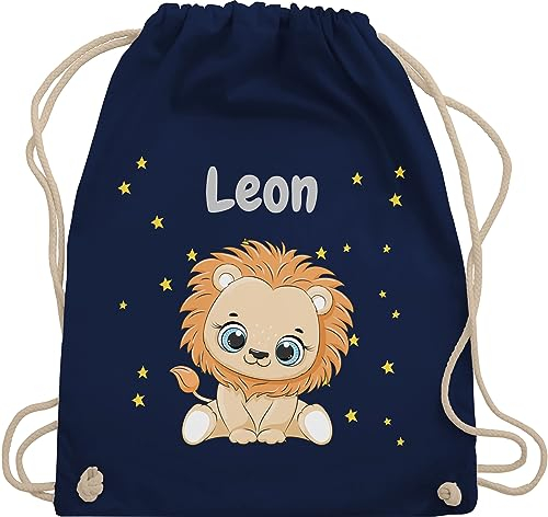 Turnbeutel Rucksack - Süßer Löwe Löwen Löwenmotiv König der Tiere Lion - Unisize - Navy Blau - personalisierter beutel kindergarten tier stoffbeutel personalisierte kindergartentasche leo