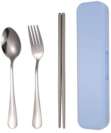 INGJIA 1 Caja de Cubiertos portátil de 20 cm/7,8 Pulgadas, Bolsa de Viaje para Almacenamiento de vajilla, Bolsa de Camping, para Cuchara, Tenedor y Palillos (Azul)
