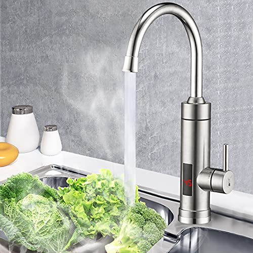 Robinet d'eau chaude instantanée à 360° - En acier inoxydable - Chauffage instantané - 3000 W - Argenté