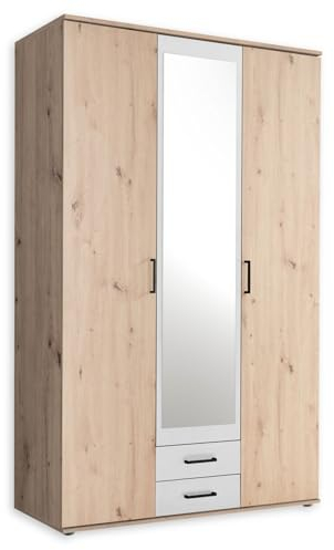 Chicago Eleganter Kleiderschrank mit viel Stauraum - Vielseitiger Drehtürenschrank in Artisan Eiche Optik und Absetzungen in Weiß - 120 x 197 x 54 cm (B/H/T)